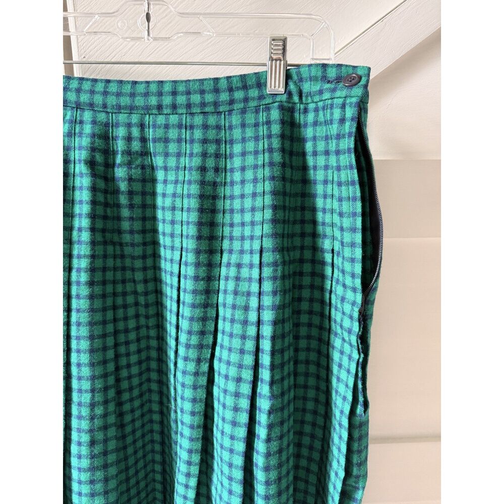Vintage Pendleton Pure Virgin Wool Green Plaid Pleated Skirt — Size 16